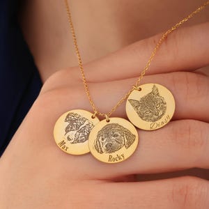 Engraved Pet Portrait Photo On Necklace, Personalized Pet Portrait Necklace, Pet Memorial Jewelry, Custom Dog Portrait Necklace, Pet Mom Gif
