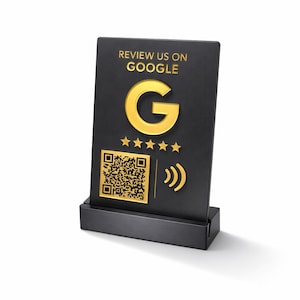 Google Review NFC Stand – Black & Gold QR Code Tap Display Sign