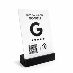 Support NFC Google Review - Panneau d'affichage pour robinet avec code QR blanc noir