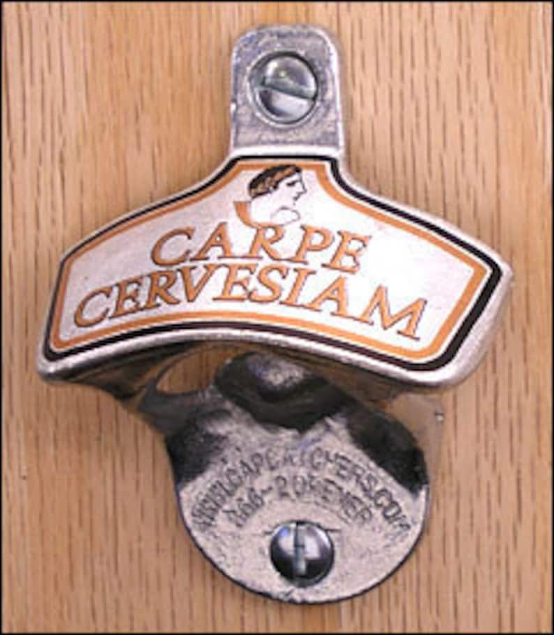 Novlety Beer Gift Carpe Cervesiam Bottle Opener Bottle Cap Catcher Magnetic or Wall Mount Clear Pouch