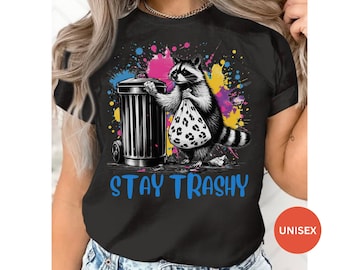Funny Racoon Shirt for Lovers Stay Trashy Silly 90s Gifts for Men Women, Trendy Racoon Shirt for her, Retro Racoon Salty Joke tee Sweatshirt