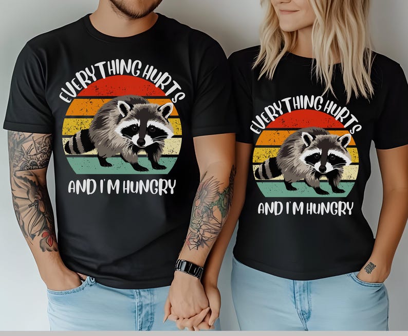 Funny Racoon gym shirt, everthing hurts and im hungry shirt for men women