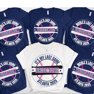 Custom Baseball Matching Bachelorette T Shirts - Personalized Game Day Base ball Tee Shirt for Hen Party, Team Bride Bridesmaid Bridal tops