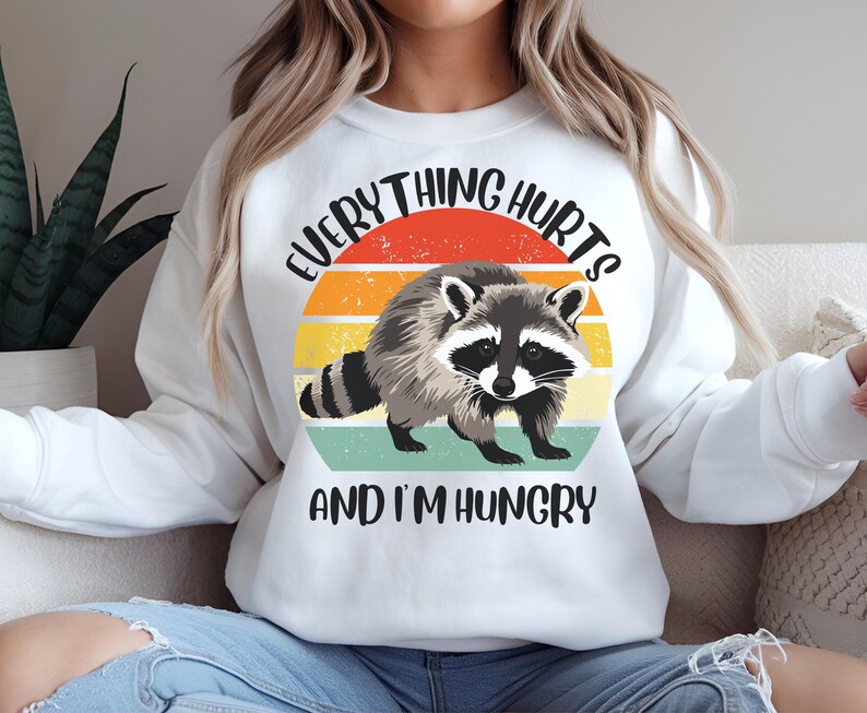 Funny Racoon gym shirt, everthing hurts and im hungry shirt for men women