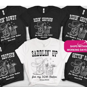 Gepersonaliseerde 50e cowgirl verjaardag partij uniseks shirts aangepaste 50e COUNTRY RODEO verjaardag shirt Western 50e Hoedown Tee cadeau voor mannen vrouwen