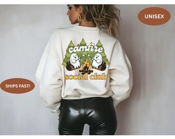 Trendy Halloween Camping Shirts Haunted Camper Sweatshirt Tshirt - Camp Halloween gifts - Unisex Spooky Pumpkin Campfire Shirt for Men Women