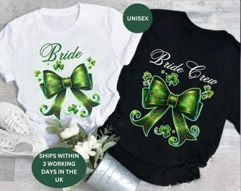 Trendy 2025 St Patricks day Shirts for Hen Party Coquette themed Funny St Patty Hen do Tee Shirt Wedding gifts for Team Bride Bridesmaid