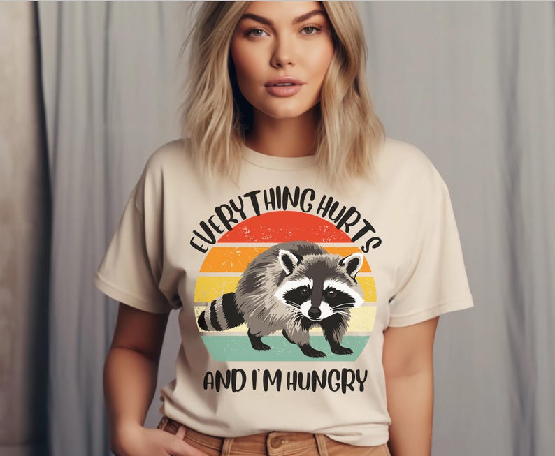 Funny Racoon gym shirt, everthing hurts and im hungry shirt for men women