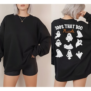 100% ThatBoo – Gepersonaliseerde Halloween-spookshirts | Haunted Sweater-T-shirt – Trendy Spooky Season-outfit voor heren, dames, stijlvolle Ghost-tops