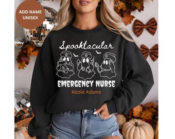 Spooktacular EMERGENCY NURSE Halloween Shirts - Custom Halloween Nurse Tee - Spooky Er Nurse Sweatshirt Tshirt - Unisex Ghost Ed Nurse Shirt