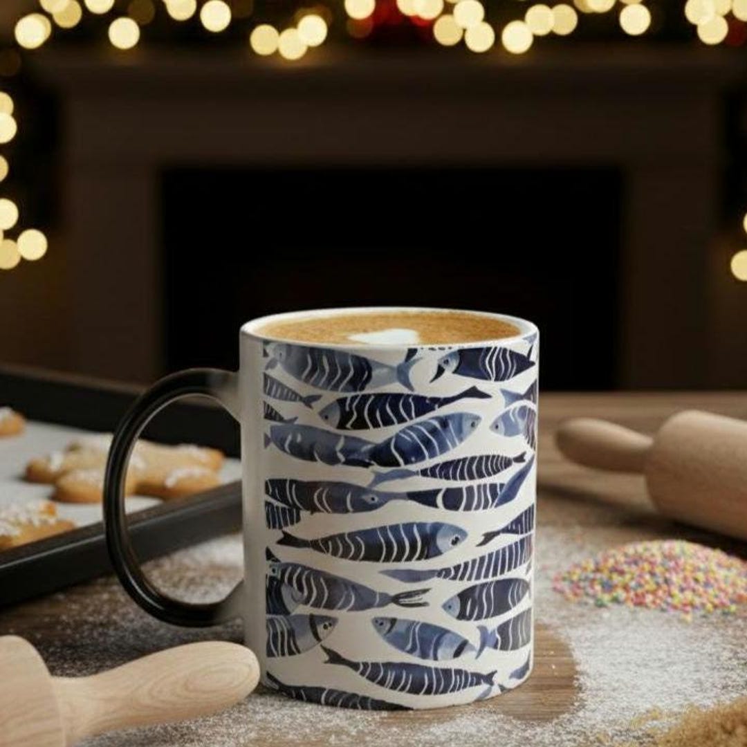 Blue Sardine Fish Magical Mug Mom Gift, Ceramic Sardine Cup, Birthday ...