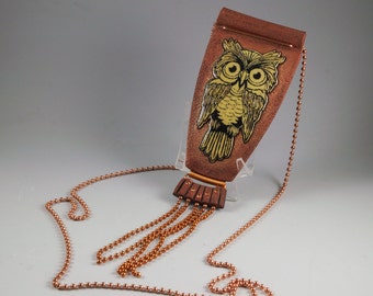 Woodland Owl Tassel Necklace - Long Copper Ball Chain Tassel Carved Ivory Transfer No. 193