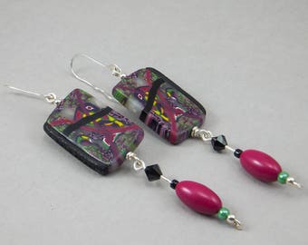 Handcrafted Dangle Pink Purple Abstract Earrings No. 159