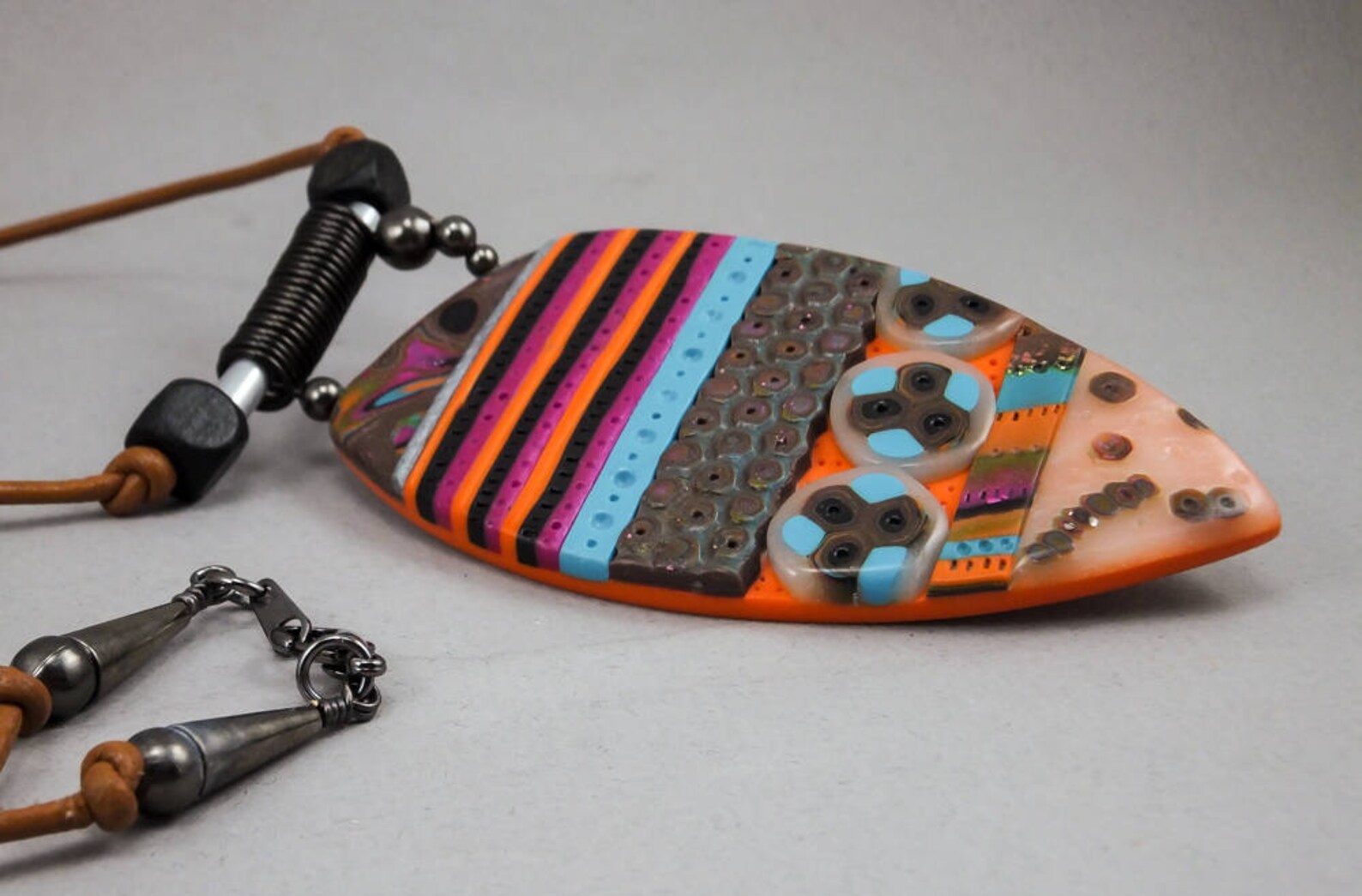 Handcrafted Tropical Necklace Tangerine Orange Magenta Pink Turquoise ...