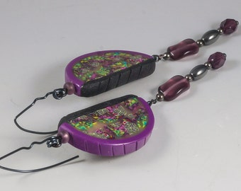 Handcrafted Purple Half Moon Abstract Dangle Earrings No. 161