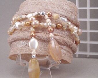 Handmade Champagne Beige Wide Gauze Cuff Bracelet No. 141