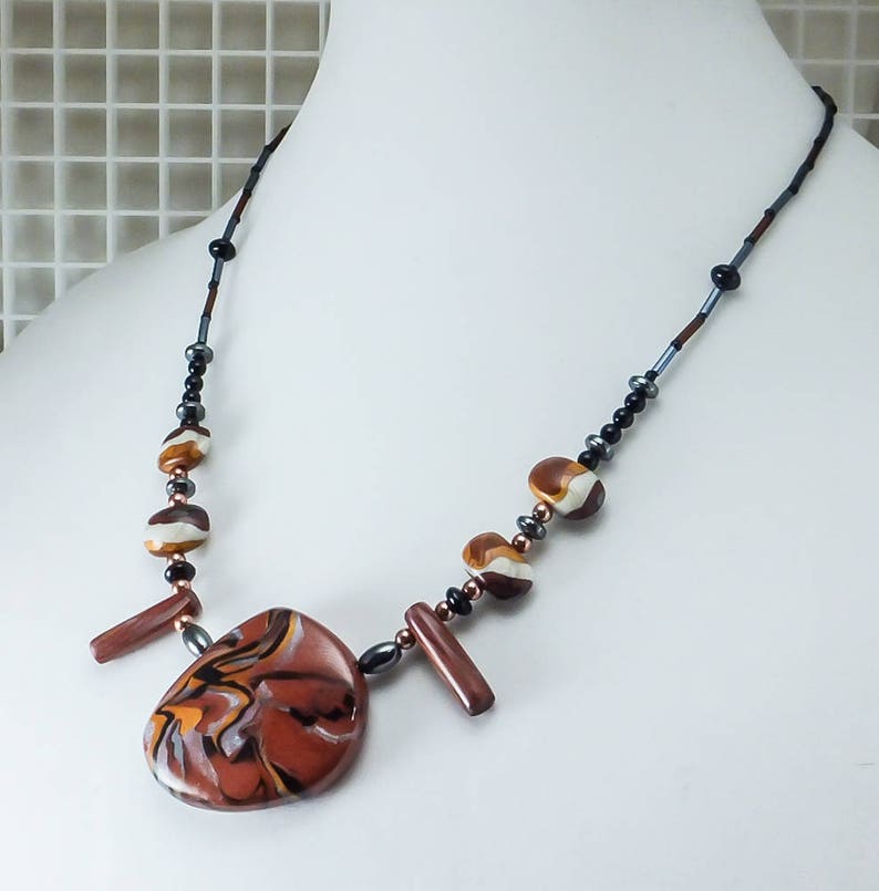Handcrafted Choker Copper Black Swirl Necklace No. 180 image 2