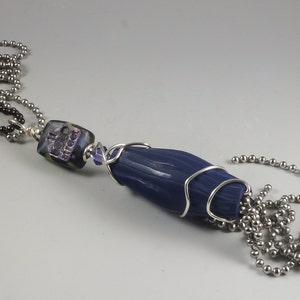 Purple Long Ball Chain Tassel Necklace Wire Wrapped Silver Gunmetal Black Crystal Two Chains Included No. 191 image 4