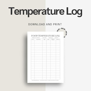 Food Temperature Log | Food Safety Temperature Log | Temperature Log for Restaurants | Temperature Log for Food Trucks | Food Safety Log