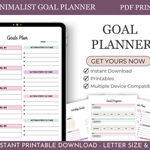 Goal Planner BUNDLE, Goals Tracker, SMART Goal Setting Kit, New Year, Monthly Habits Reflections, Productivity, Vision Board Printables