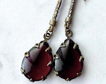 Plum Purple Crystal Dangle Drop Earrings
