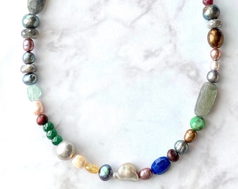 Collar de perlas de piedras preciosas y edison