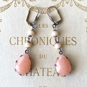 Peach Jade Drop Dangle Long Earrings
