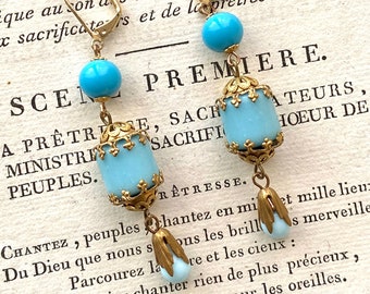 Blue Crown Dangle Drop Earrings