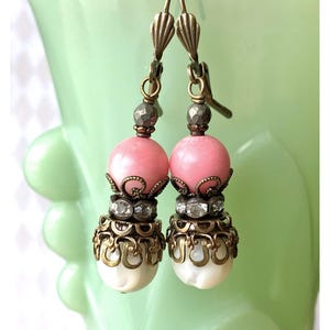 Bamboo Coral Mother of Pearl Drop Dangle Long Earrings