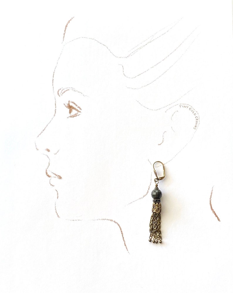 Tassel Earrings on Gray Charcoal Faceted Quartz Dangle