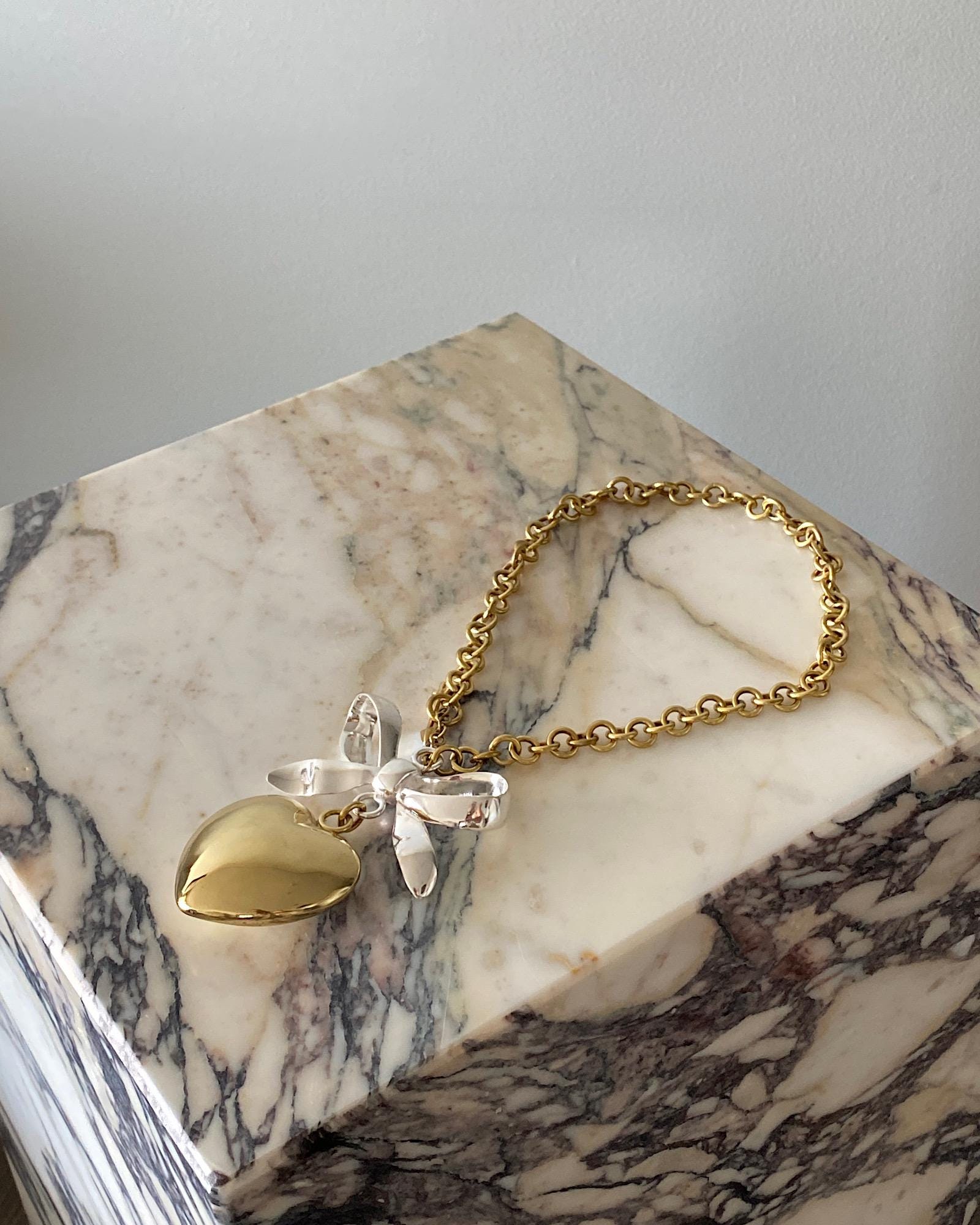 ★ENGBROX★ briana ribbon heart necklace EBNL24023 Ribbon Heart Necklace - Etsy
