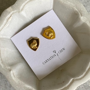 Emu Shield Stud Earrings | Gold Plated