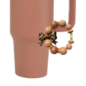 Coquette Beaded Cup Charm, Tumbler Handle, Leopard Bow Accessory