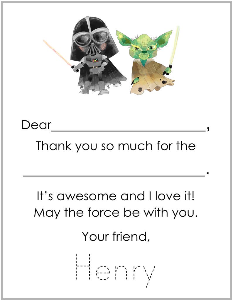 Star Wars Thank You Notes Darth Vader Yoda Star Wars | Etsy