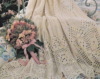 Vintage Rose Filet Afghan Throw Blanket CROCHET PATTERN Afghans~ Finished 46 x 73" PDF Instant Download