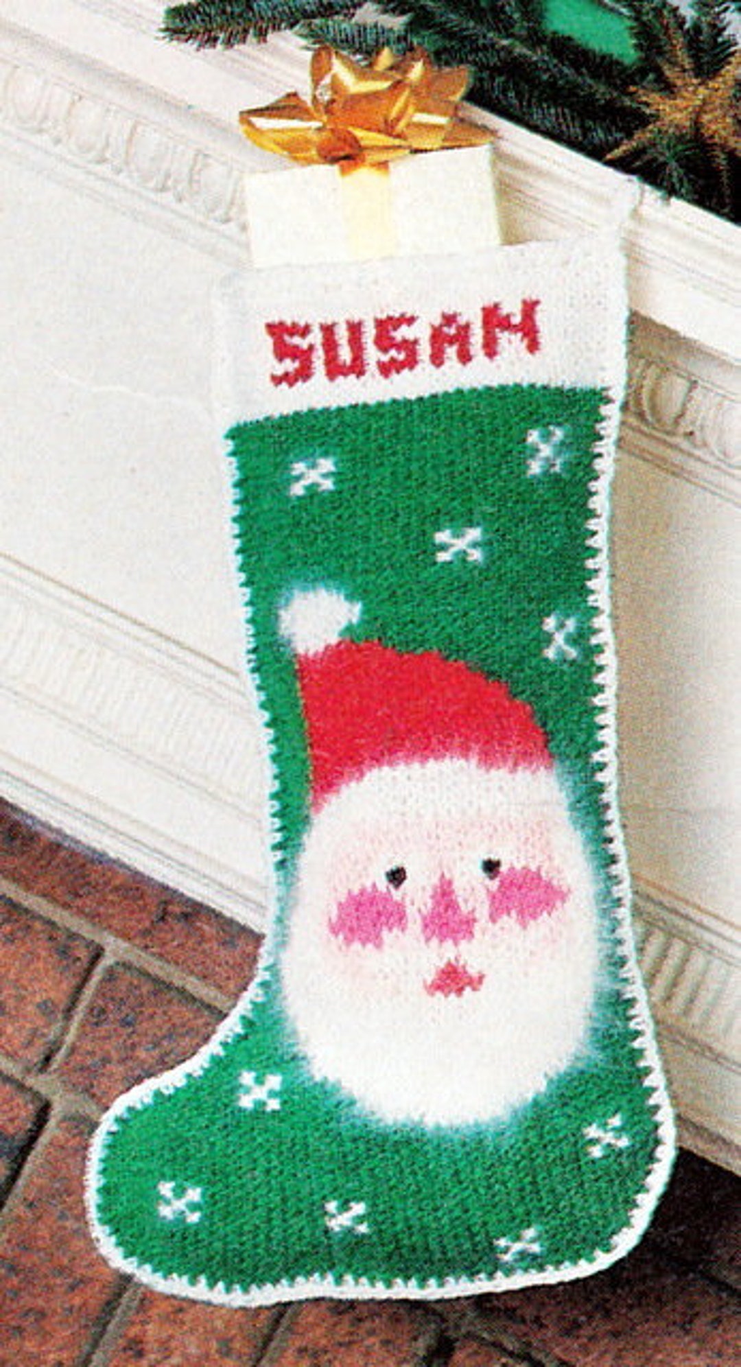 Vintage Old Fashioned Santa Claus Christmas Stocking KNITTING PATTERN E ...