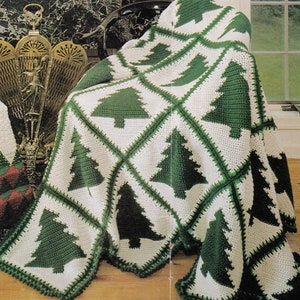 Quick & Easy Christmas Tree AfghanThrow Blanket CROCHET PATTERN Make PIne Tree Afghans~Take Along Instant Download PDF e patterns