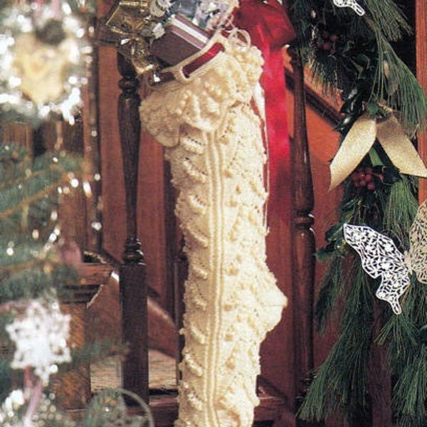 Aran Christmas Stocking KNITTING PATTERN Bobble~Celtic~Fisherman~Irish~ 23" Long with Beautiful Cuff~ PDF Instant Download