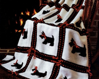 Adorable Scottie Dog  AFGHAN KNITTING Pattern Throw Blanket   PDF Instant Download e-pattern