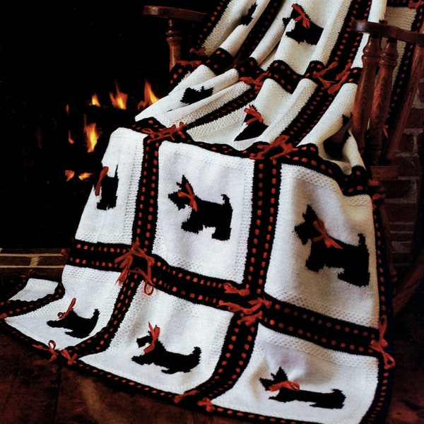 Adorable Scottie Dog  AFGHAN KNITTING Pattern Throw Blanket   PDF Instant Download e-pattern