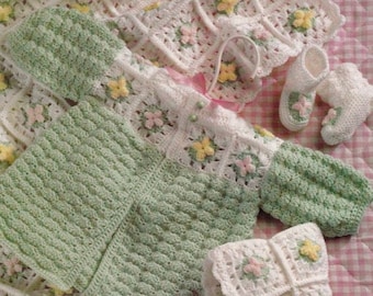 FACILE e adorabile set di corredini per neonati SCHEMA ALL'UNCINETTO Coperta afgana~Maglione~Cuffia~Scarpine per neonati Modello elettronico rapido da scaricare all'istante