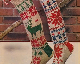 Vintage 28" Nordic Christmas Stocking KNITTING PATTERN~Scandinavian Reindeer Snowflake Angels Tree Folkloric PDF Instant Download