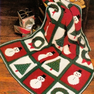 Snowman - Christmas - Wreath Tree Afghan CROCHET PATTERN All 3 Charts included!   Make Xmas Throw Blanket Instant Download PDF e patterns