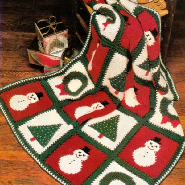 Snowman - Christmas - Wreath Tree Afghan CROCHET PATTERN All 3 Charts included!   Make Xmas Throw Blanket Instant Download PDF e patterns