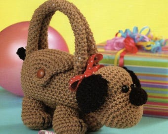 Modelli all'uncinetto per borse a forma di animali per bambine. Crea 5 borse a forma di cane, gatto, mucca, maiale, orso, coniglietto, gattino, cucciolo. Download immediato del modello elettronico.