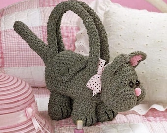 Modelli all'uncinetto per borse a forma di animali per bambine. Crea 5 borse a forma di cane, gatto, mucca, maiale, orso, coniglietto, gattino, cucciolo. Download immediato del modello elettronico.