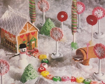 CROCHET PATTERN Gingerbread Village~House~Houses~Mailbox~Lollipop & Evergreen Trees~Snowman~Wishing Well Instant Download PDF e patterns