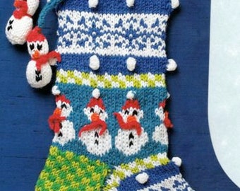 18" Christmas STOCKING KNITTING PATTERN Fair Isle Snowman Snow Man Fairisle~Folk Art Design  Instant Download pdf