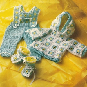 Easy Baby Layette Set CROCHET PATTERN Romper~Hoodie Hooded Jacket~Booties 6 months-1 year Quick Take-along  e-pattern  Instant DOWNLOAD
