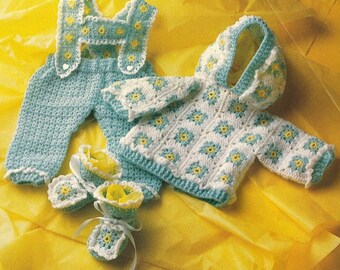 Easy Baby Layette Set CROCHET PATTERN Romper~Hoodie Hooded Jacket~Booties 6 months-1 year Quick Take-along  e-pattern  Instant DOWNLOAD